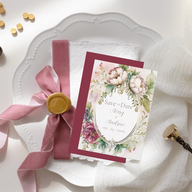 Elegant Burgundy Pink Romantic Rustic Save The Date (Creator Uploaded)