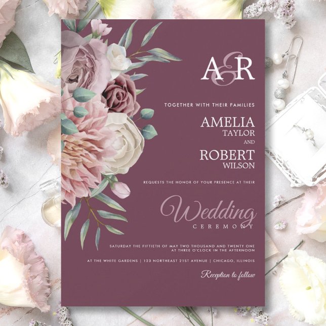 Elegant Burgundy Pink Watercolor Floral  Invitatio Invitation (Creator Uploaded)