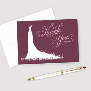 Elegant Burgundy Pink Wedding Gown Bridal Shower Thank You Card
