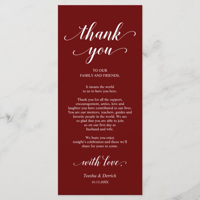 Elegant Burgundy, Place Setting Thank You Card (Front)
