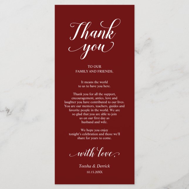 Elegant Burgundy, Place Setting Thank You Card (Front)