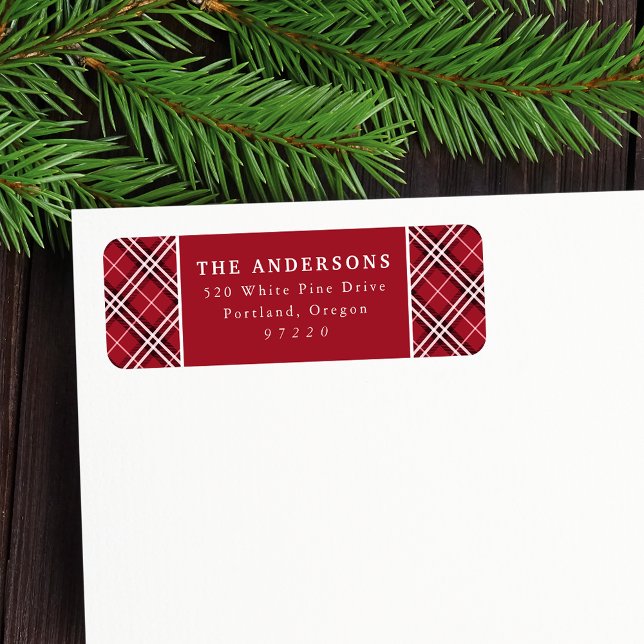 Elegant Burgundy Plaid Pattern Return Address Label (Creator Uploaded)