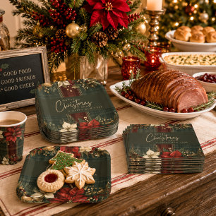 Elegant Burgundy Plaid & Poinsettia Christmas Napkin