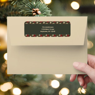 Elegant Burgundy Plaid & Poinsettia Christmas Return Address Label