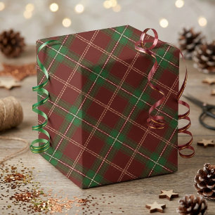 Elegant Burgundy Plaid Tartan Modern Check Pattern Wrapping Paper