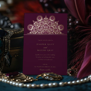Elegant Burgundy Plum Gold Foil Mandala Wedding