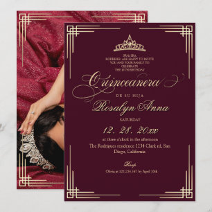 Elegant Burgundy Princess Quinceañera Invitation