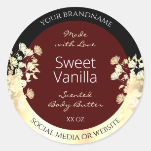 Elegant Burgundy Product Labels Floral Gold Frame