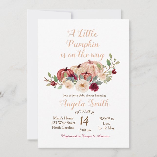Elegant Burgundy Pumpkin Baby Shower Invitation (Front)