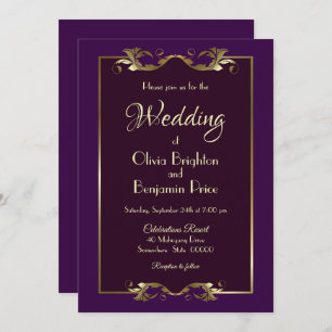 Elegant Burgundy Purple Gold Wedding Invitation
