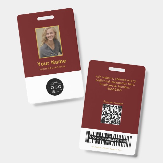 Elegant Burgundy QR Code University ID Barcode Badge (Front & Back)