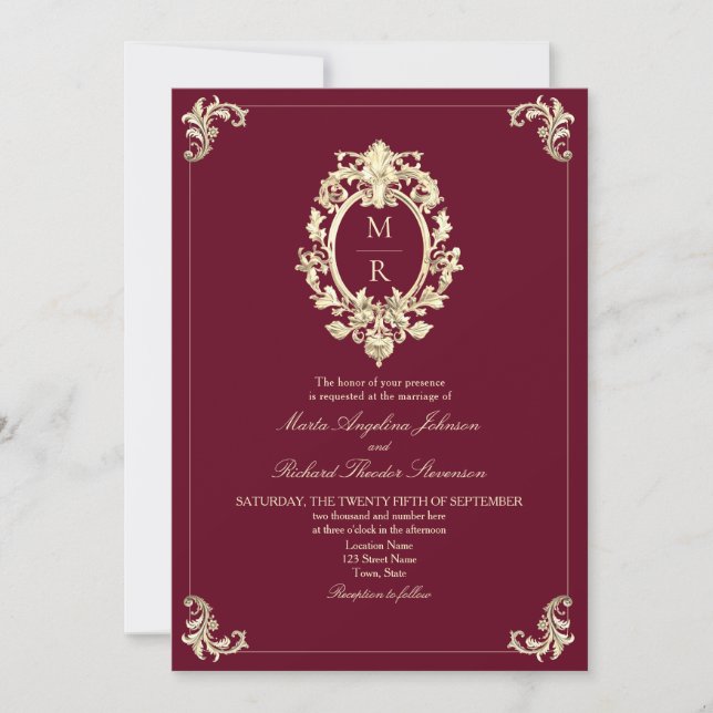 Elegant Burgundy QR Code Wedding Invitation (Front)
