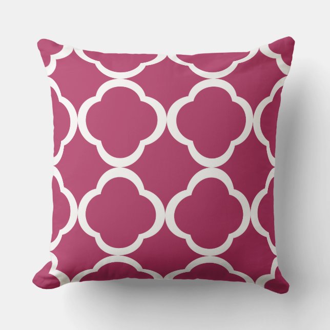 Elegant Burgundy Quatrefoil Pattern Cushion (Front)
