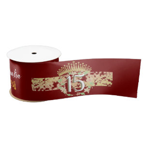Elegant Burgundy Quinceanera Vintage Boho Spanish Satin Ribbon