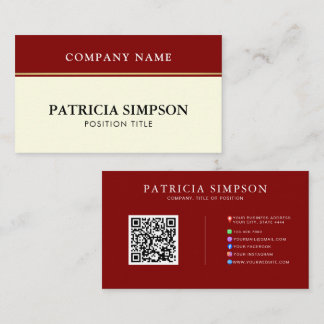 Elegant Burgundy Red and Beige Cream QR Code Links Business Card