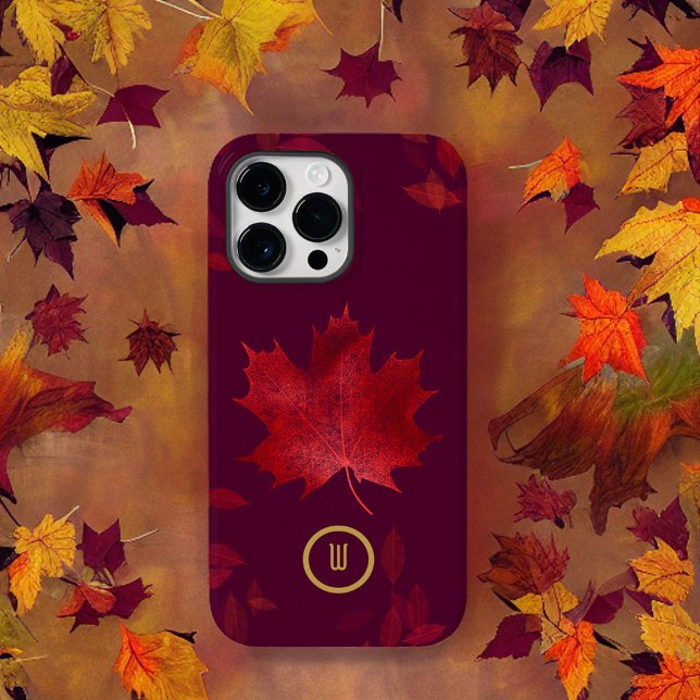 Elegant Burgundy Red and Gold Autumn Leaves Case-Mate iPhone Case (Creator Uploaded)