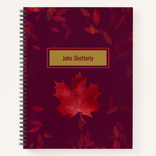 Elegant Burgundy Red and Gold Autumn Leaves Notebook