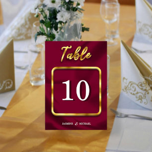 Elegant Burgundy Red and Gold Boho Chic Wedding   Table Number