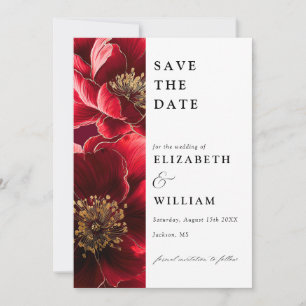 Elegant Burgundy Red And Gold Floral Wedding Save The Date