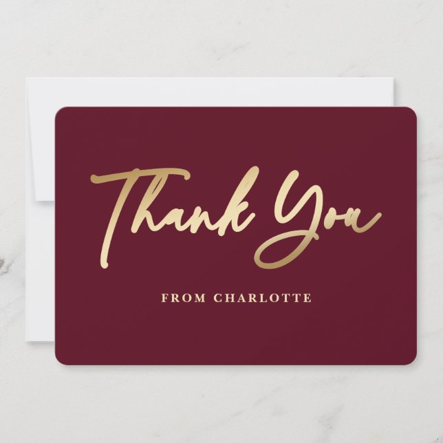 Elegant Burgundy Red and Gold Thank You Card (Front)