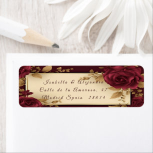 Elegant Burgundy Red and Gold Wedding Return Address Label