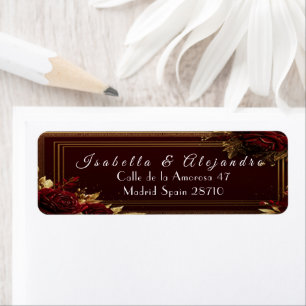 Elegant Burgundy Red and Gold Wedding Return Address Label