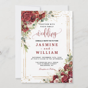 Elegant Burgundy Red Blush Gold Geometric wedding Invitation