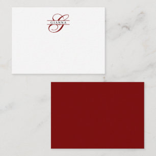 Elegant Burgundy Red Calligraphy Split Monogram Card