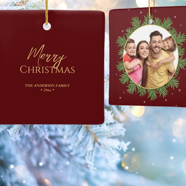 Elegant Burgundy Red Christmas Botanical Photo Ceramic Ornament (Creator Uploaded)