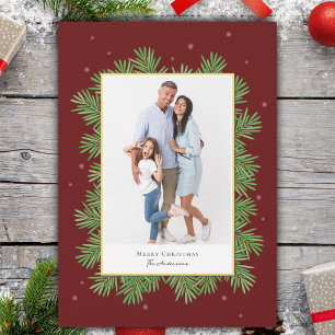 Elegant Burgundy Red Christmas Botanical Photo Holiday Card