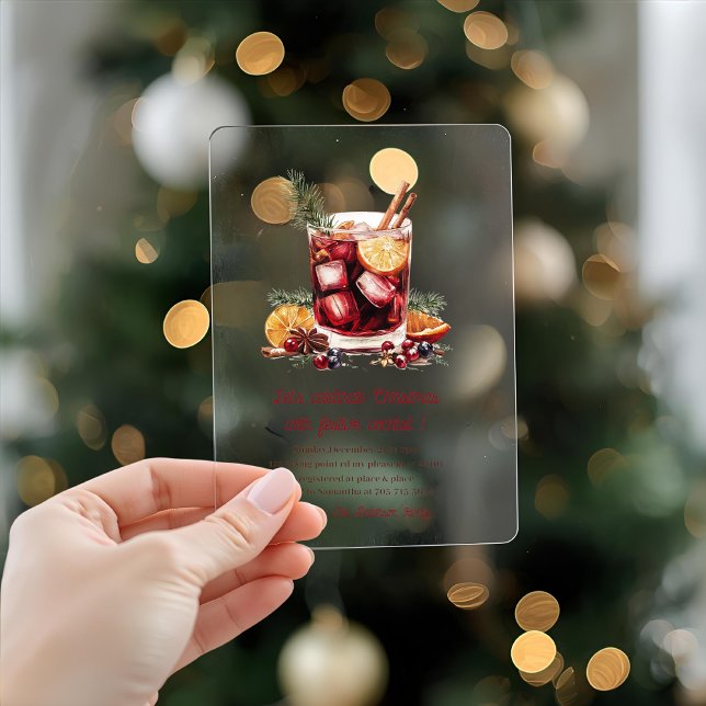 "Elegant Burgundy Red Christmas Cocktail Party  Acrylic Invitations (Creator Uploaded)