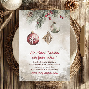 Elegant Burgundy Red Christmas Cocktail Party  Invitation