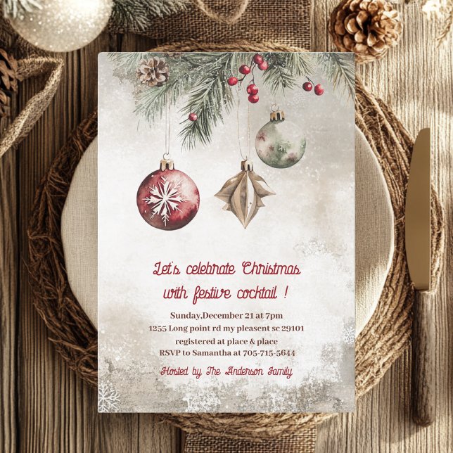 Elegant Burgundy Red Christmas Cocktail Party  Invitation (Creator Uploaded)