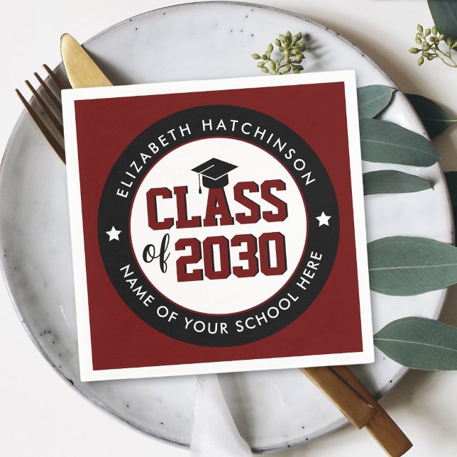Elegant Burgundy Red Class of 2023 Graduation Napkin (Creator Uploaded)