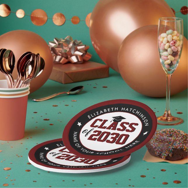 Elegant Burgundy Red Class of 2023 Graduation Paper Plate (Multi)
