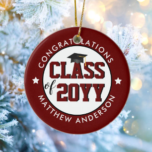 Elegant Burgundy Red Class of 2026 Graduation Ceramic Ornament