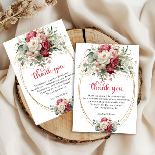 Elegant Burgundy Red Floral Baby Shower Thank You Card