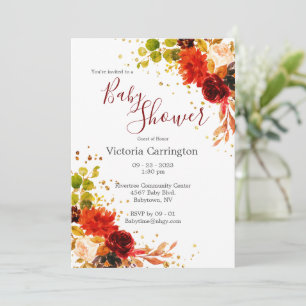 Elegant Burgundy Red Floral  Customise Baby Invitation