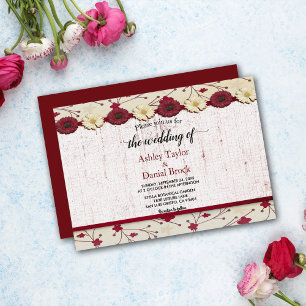 Elegant Burgundy Red Floral Frame Summer Wedding Invitation