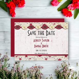 Elegant Burgundy Red Floral Frame Summer Wedding Save The Date