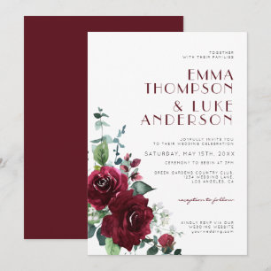 Elegant Burgundy Red Floral Marsala Maroon Wedding Invitation