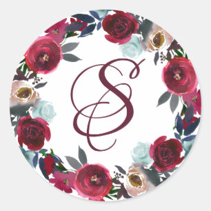 Elegant Burgundy Red Floral Monogram Envelope Seal