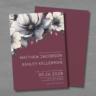 Elegant Burgundy Red Floral Wedding Invitation