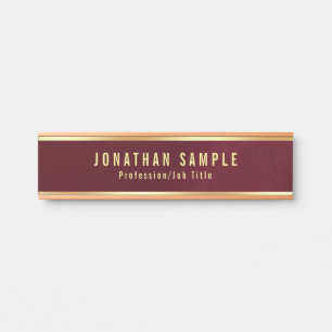 Elegant Burgundy Red Glamourous Gold Look Text Door Sign