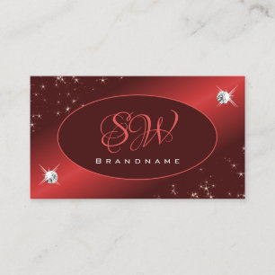 Elegant Burgundy Red Glitter Stars Jewels Initials Business Card