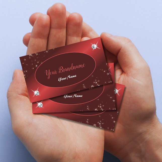 Elegant Burgundy Red Glitter Stars Jewels Stylish Business Card (Creator Uploaded)