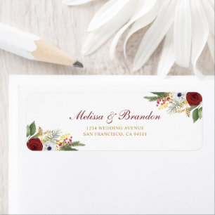 Elegant Burgundy Red & Gold Floral Wedding Address Return Address Label