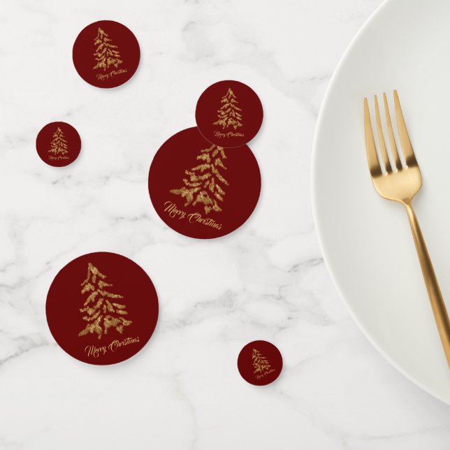 Elegant Burgundy Red Golden Tree Merry Christmas Confetti (Group)