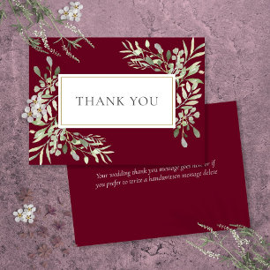 Elegant Burgundy Red Greenery Floral Wedding Thank You Card