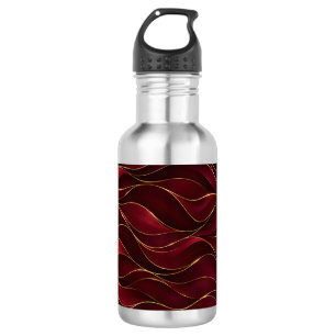 Elegant Burgundy Red Marble Waves with Gold Accent 532 Ml Water Bottle